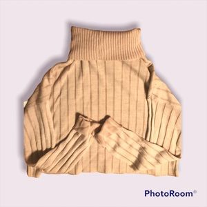 Crop turtle neck womens sweater large rose